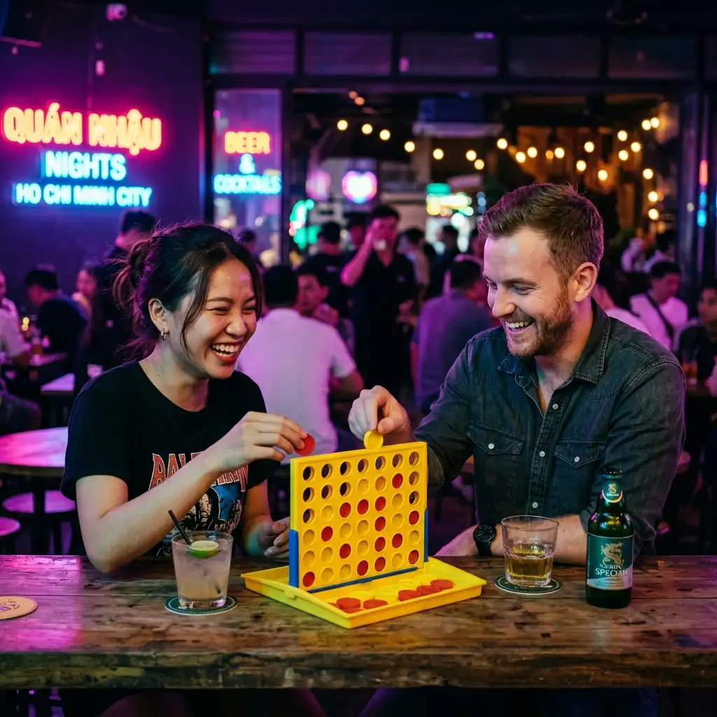Playing Connect 4 at Friends Bar
